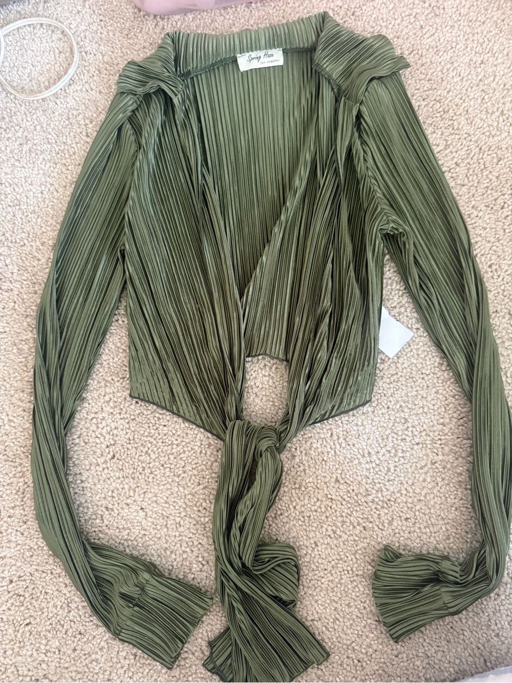 Olive Green Pleated Tie-Front Women's Top